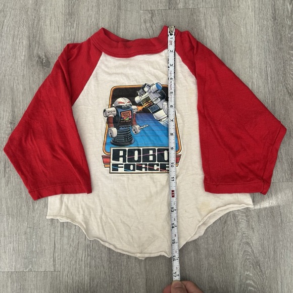 VINTAGE 1984 Robo Force 3/4 Sleeve Baseball Tee Shirt Size 7 White Red Kids - Picture 8 of 8